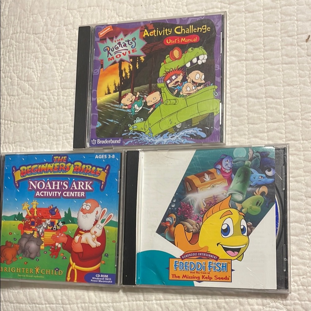3 cd rom freddi fish, rugrats & noahs ark